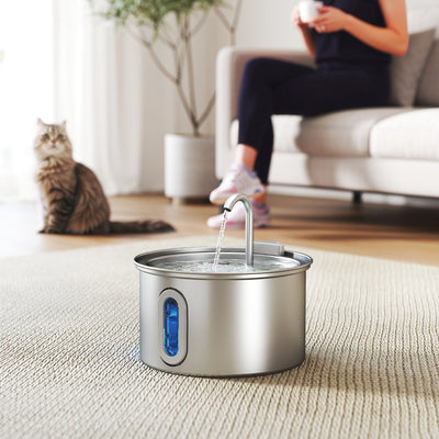 2.5L Stainless Steel Cat Water Fountain with Silent Pump and Water Level Window