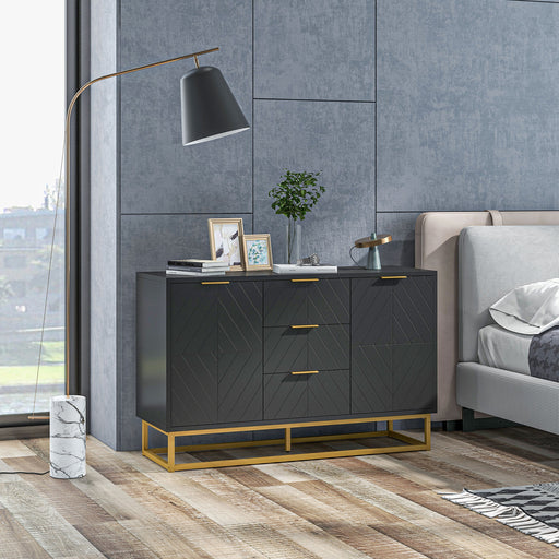 Sideboard with 3 Drawers and Adjustable Shelves for Storage in Living Room Black