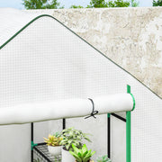 Mini Walk In Greenhouse 143 x 140cm with Shelves and Cover White by Outsunny