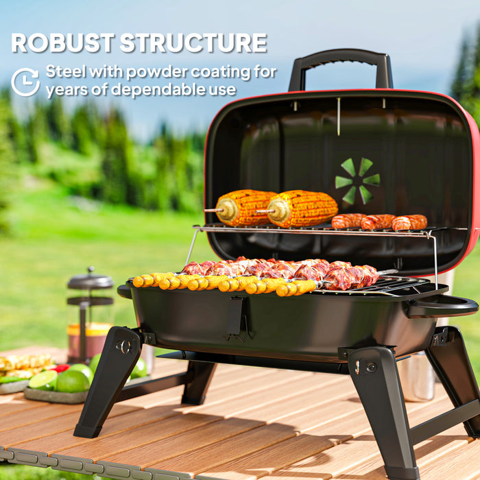 Red Folding Charcoal BBQ Grill with Thermometer Vent and 1232 cm² Cooking Area by Outsunny
