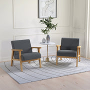 Set of 2 Upholstered Armchairs with Wooden Legs for Lounge Bedroom or Office Dark Grey