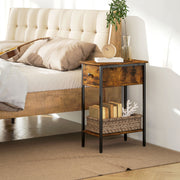Slim Side Table with Drawer and Storage Shelf Ideal for Small Spaces, Rustic Brown