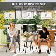 Grey 3 Piece Rattan Bistro Set with Cushions and Glass Table for Garden or Balcony by Outsunny