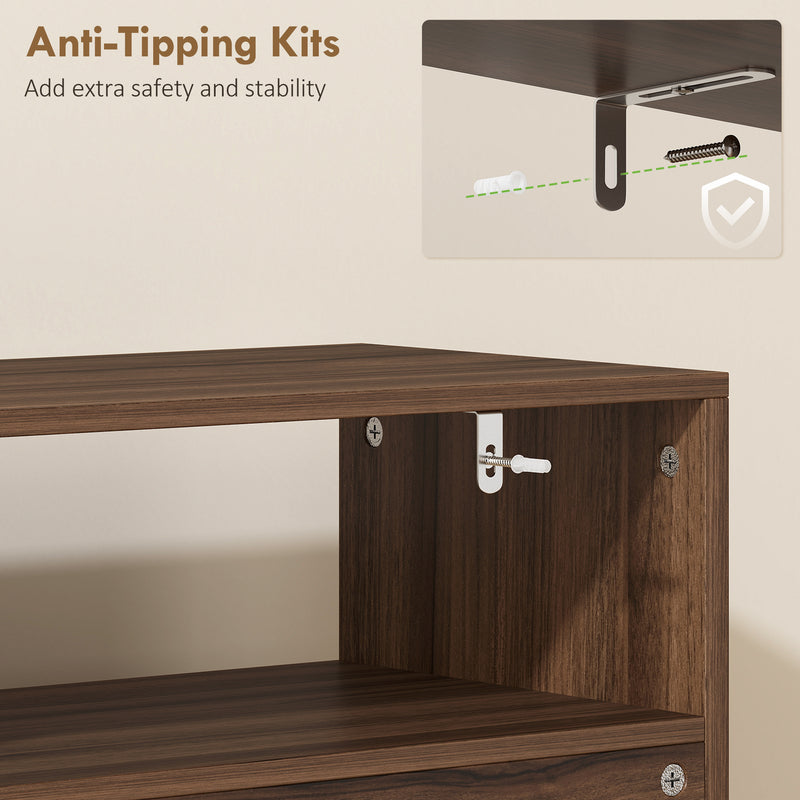 Shoe Storage Cabinet for Narrow Hallways with Flip Drawers and Open Shelves Rustic Brown AOSOM
