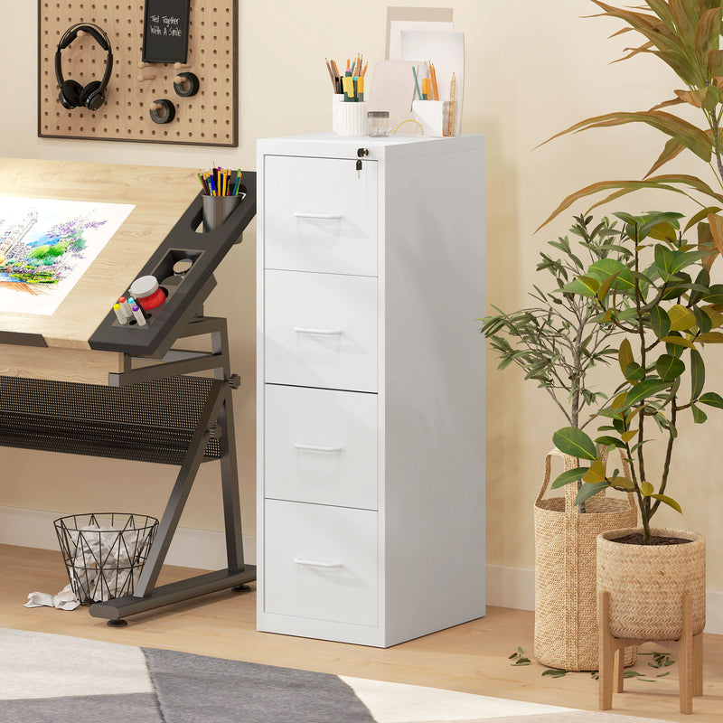 White Four Drawer Steel Filing Cabinet for Home or Office by HOMCOM