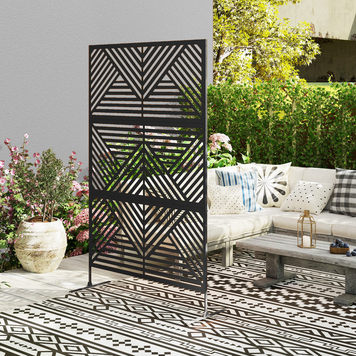 Black 6.5ft Freestanding Metal Garden Privacy Screen Decorative Panel by Outsunny