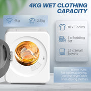4kg Compact Freestanding Tumble Dryer with Timer and Steel Drum for Small Spaces White AOSOM