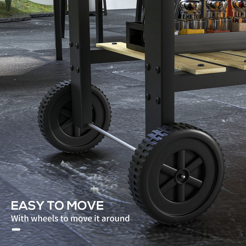 Charcoal BBQ Trolley Grill with Adjustable Racks Side Table and Wheels for Garden by Outsunny