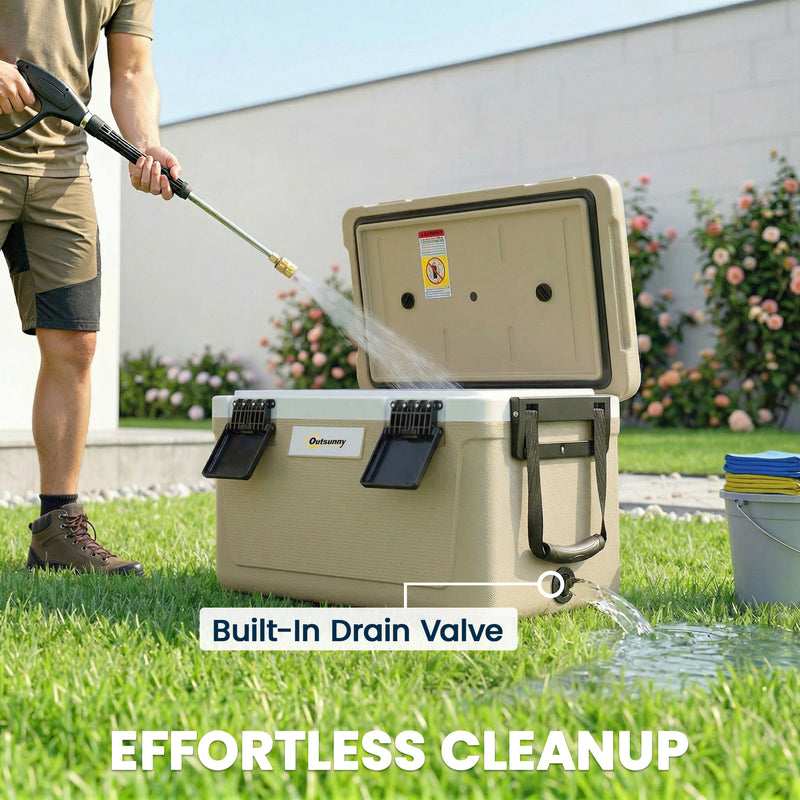 Cooler Box for Camping and Picnics Keeps Food and Drinks Cold for 72 Hours Khaki Black Outsunny