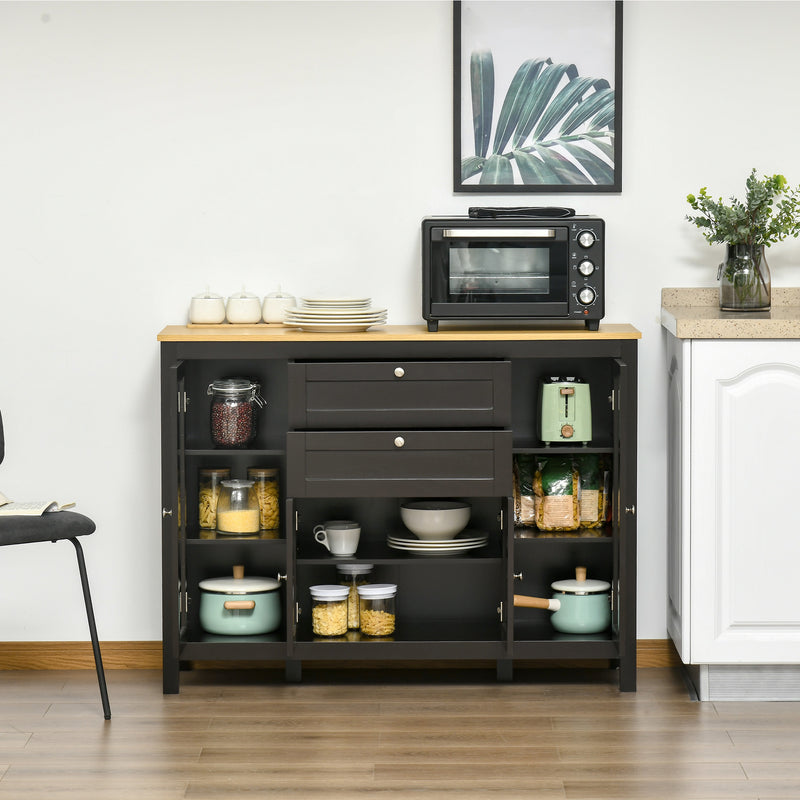 Buffet Sideboard Cabinet, Adjustable Shelves, Glass Doors for Organised Home Storage Oak Top, Black/Brown
