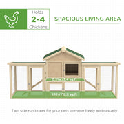 Large Wooden Chicken Coop With Run and Nesting Box for Garden Poultry, Natural Wood Finish
