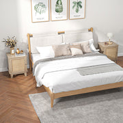 Set of 2 Bedside Tables with Storage Cupboards and Rattan Panels for Bedroom Natural AOSOM