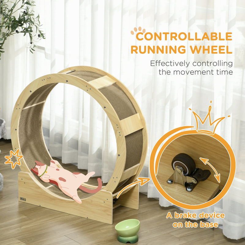 Large Cat Exercise Wheel With Brake And Scratching Pads For Indoor Play Oak Tone