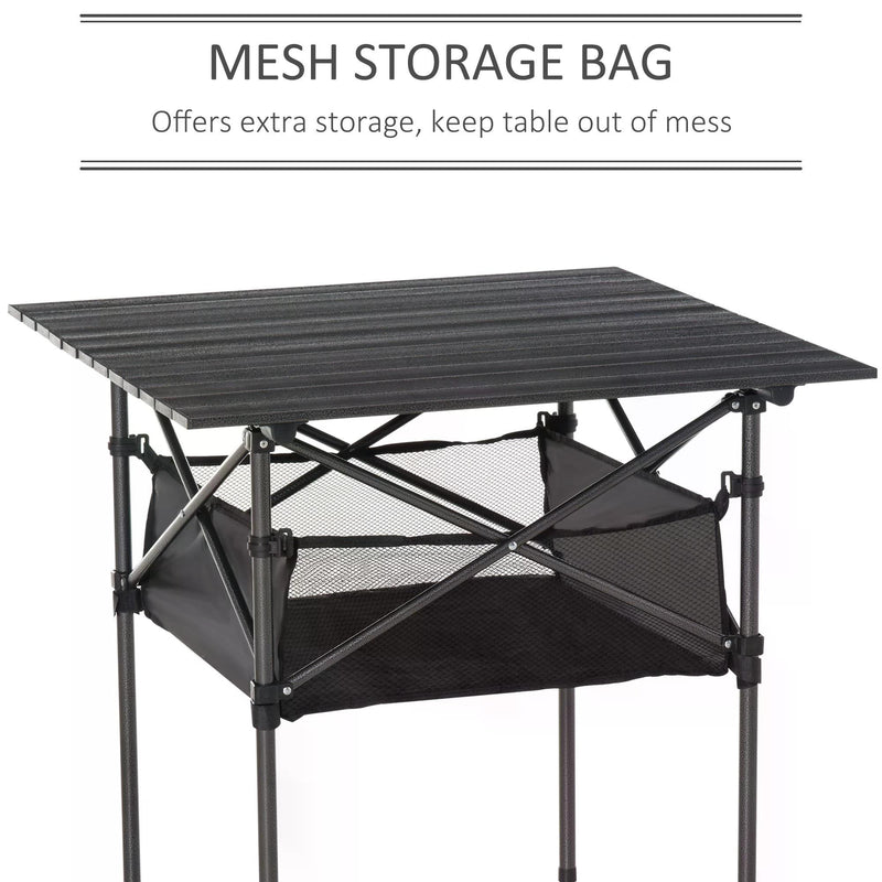 Folding Garden Table with Mesh Storage Basket for Outdoor Dining and Picnics Black