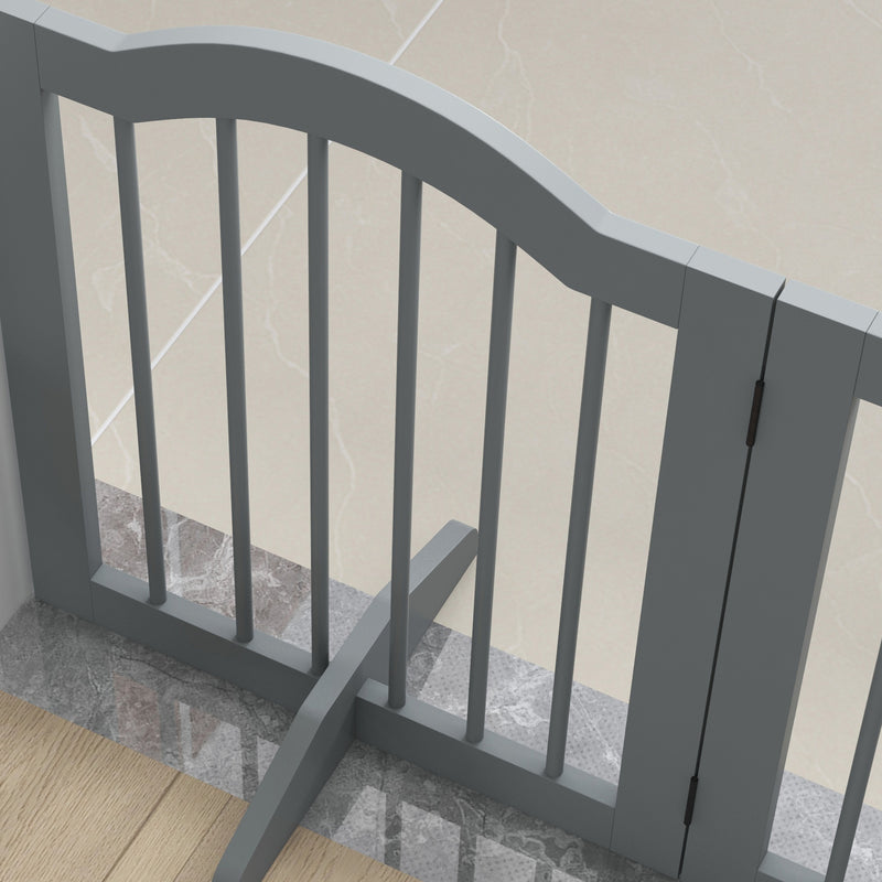 Freestanding Wooden Dog Gate with 3 Panels and Support Feet for Pet Safety, Light Grey