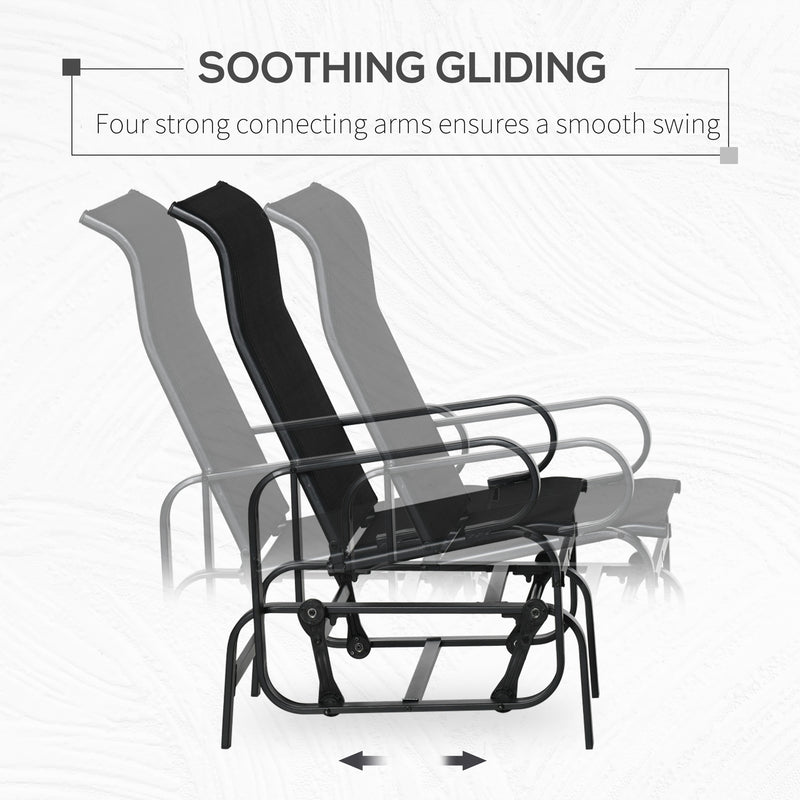 Black Outdoor Glider Rocking Chair with Metal Frame for Relaxing in the Garden