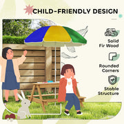Kids Picnic Table with Sand and Water Play, Wooden Benches and Adjustable Parasol by AIYAPLAY
