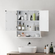 White Wall Mounted Bathroom Cabinet With Mirror And Adjustable Shelves For Storage