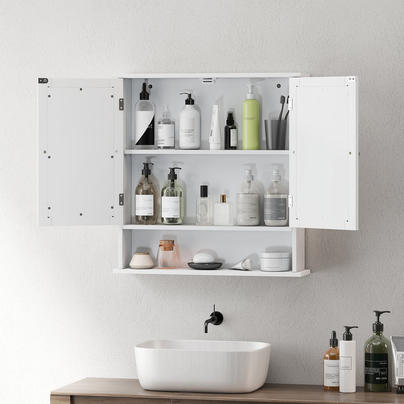 White Wall Mounted Bathroom Cabinet With Mirror And Adjustable Shelves For Storage