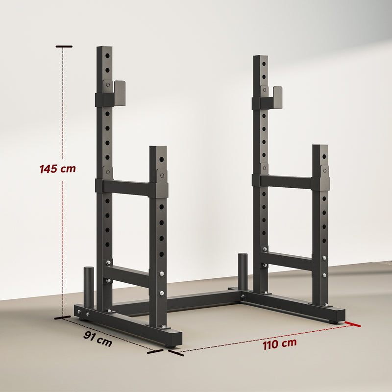 Adjustable Squat Rack for Safe Home Strength Training with Weight Plate Storage Black AOSOM
