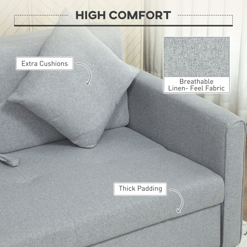 Light Grey 2 Seater Sofa Bed with Cushions and Hidden Storage for Living Room by HOMCOM