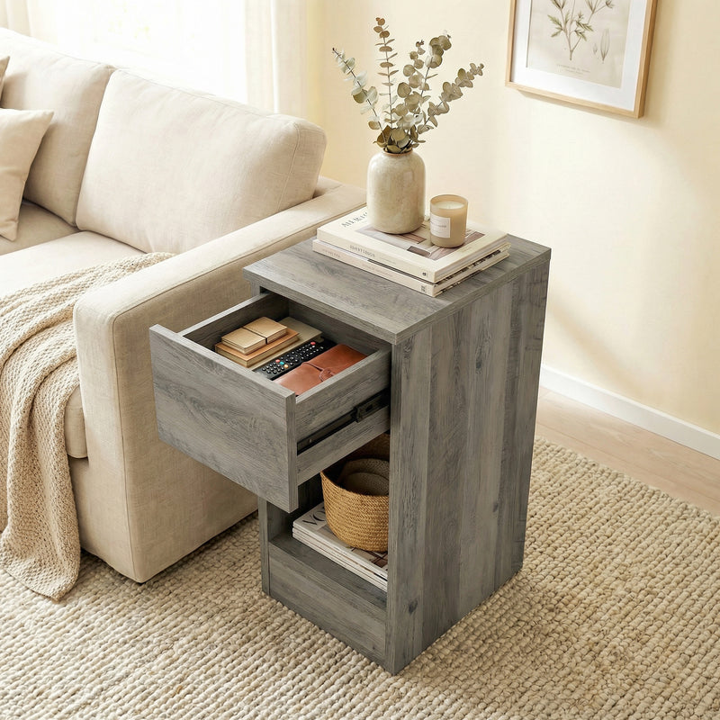 Bedside Tables Set of 2 Slim Storage Drawers for Small Bedrooms or Living Rooms Grey AOSOM