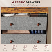 4 Drawer Fabric Chest of Drawers with Wood Top for Bedroom Storage Grey and Rustic Brown