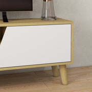 Scandinavian Style TV Cabinet With Open Shelf and Cupboard Storage for Living Room White