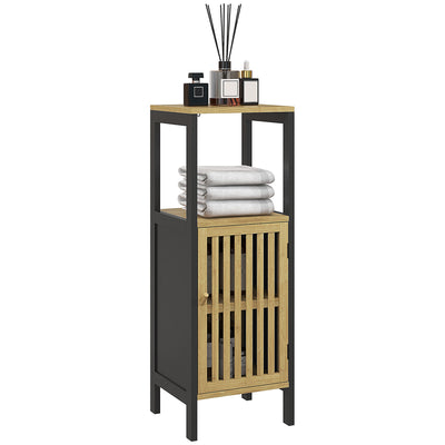 Freestanding Bathroom Storage Unit with Cupboard Ideal for Towels and Toiletries, Black