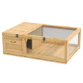 Wooden Tortoise and Reptile House with Mesh Roof Ideal for Outdoor Use, Natural Finish