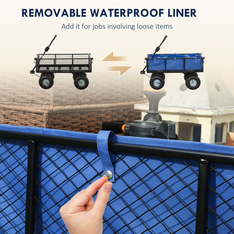 Blue 114L Steel Frame Garden Cart Trolley for Heavy Duty Yard Work by Outsunny