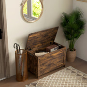 Rustic Brown Wooden Storage Chest with Safety Hinges and Cut Out Handles