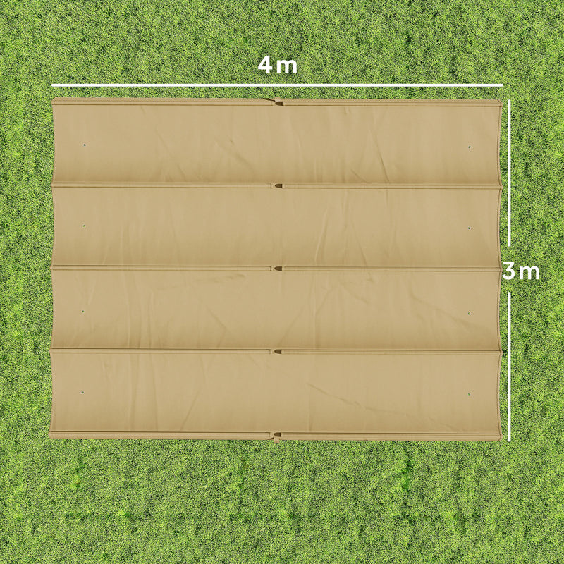 Retractable Replacement Canopy Cover for 4 x 3 m Garden Pergola UV30 Plus Protection Khaki Outsunny