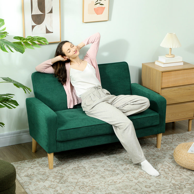 Two Seater Velvet Feel Sofa with Cushioned Seats for Living Room Comfort, Green