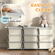 Kids Toy Storage Organiser with Nine Removable Drawers for Bedroom or Playroom Cream