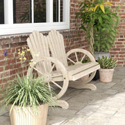 Outsunny Fir Wood Love Seats with Wheel-Shaped Armrests, Large Load-Bearing Chair, Natural Wood Finish AOSOM
