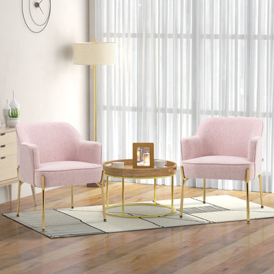 Set of 2 Accent Armchairs with Padded Seats and Gold Legs for Living Room Pink AOSOM