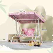 2 Seater Kids Garden Swing Bench With Adjustable Canopy And Seat Belts, Pink Aiyaplay