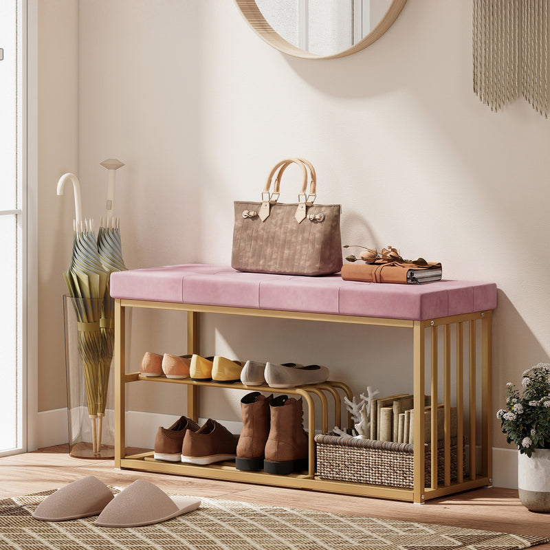 Shoe Storage Bench with Padded Seat for Hallway Organisation Pink AOSOM