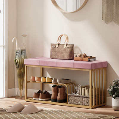 Shoe Storage Bench with Padded Seat for Hallway Organisation Pink AOSOM