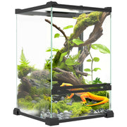 12L Glass Vivarium Tank With Anti Escape Lid And Ventilation For Reptiles And Amphibians, Black