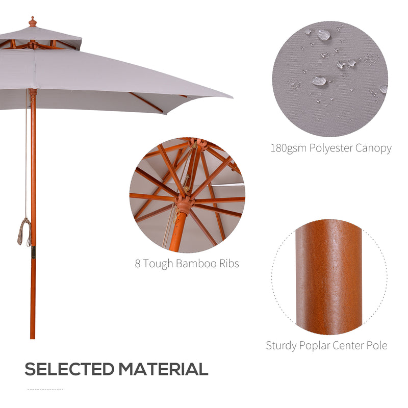 Grey 3 x 3m Garden Umbrella Large Outdoor Parasol with Double Tier Canopy by Outsunny