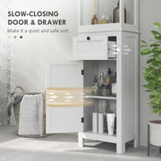 Tall Slim Bathroom Storage Cabinet with Shelves Drawer and Soft Close Door in White by HOMCOM