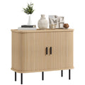 Mid Century Modern Sideboard Storage Cabinet with Tambour Sliding Doors Oak by HOMCOM