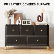 Black Faux Leather Chest of 5 Drawers With Gold Handles by HOMCOM