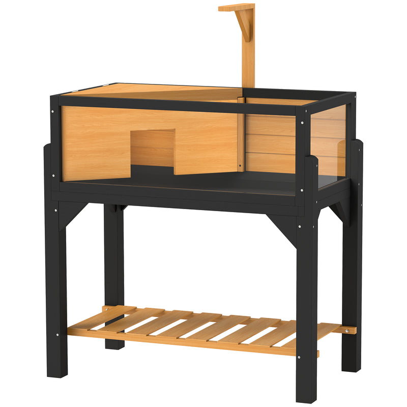 Wooden Tortoise House with Openable Top Clear Windows and Storage Shelf Yellow