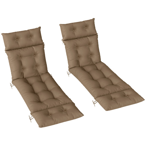 Set of 2 Khaki Sun Lounger Cushions 190x56x10cm UPF20+ Thick Sunbed Pads with Ties by Outsunny