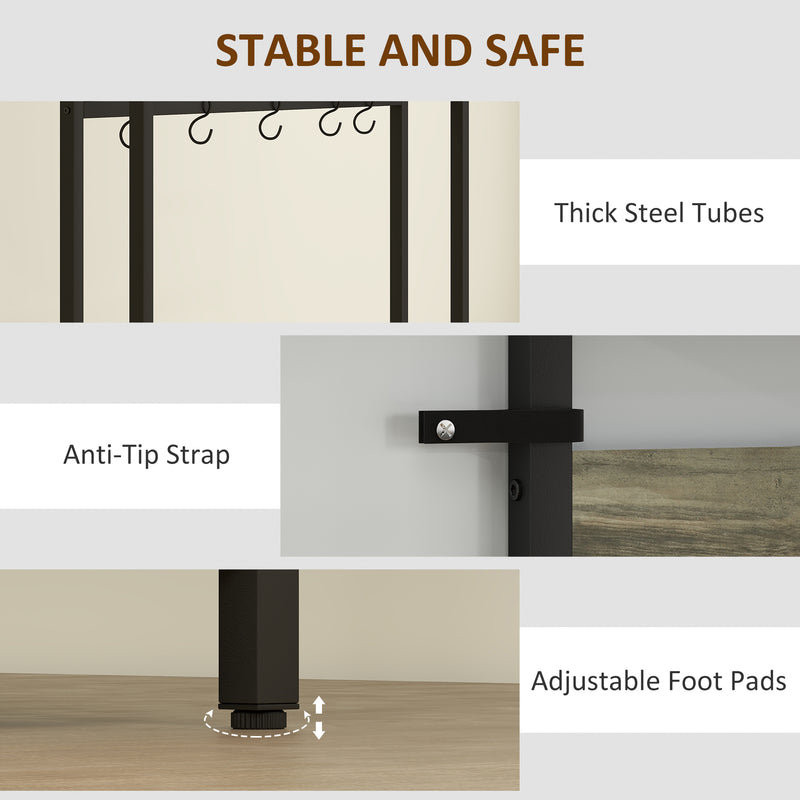 5 in 1 Industrial Hallway Coat Rack With Bench Shoe Storage And Hooks, Grey Black