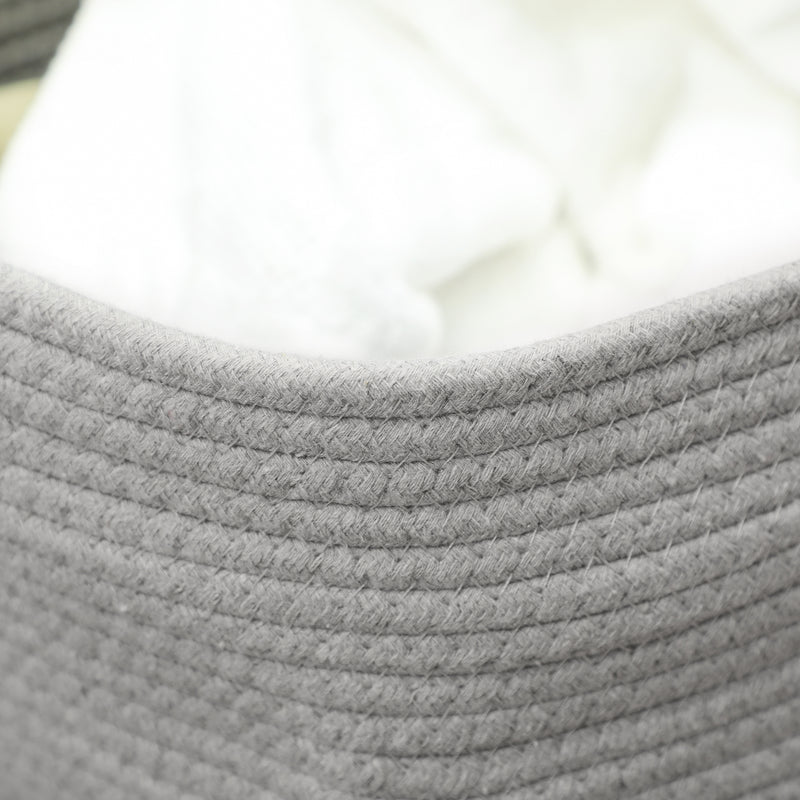 Cotton Rope Laundry Basket 36L With Easy Carry Handles For Clothes Storage, Grey