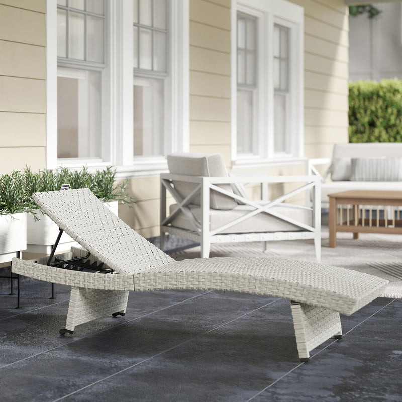 Grey Rattan Folding Sun Lounger With Adjustable Backrest and Wheels by Outsunny